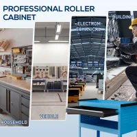 HOMCOM Tool Cart on Wheels, Utility Cart with Wheels, Ball Bearing Drawer, Storage Trays for Garage, Warehouse, Workshop, Blue(m-7)