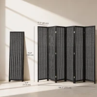 HOMCOM Folding Privacy Screen, 6 Panel Room Divider, Freestanding Partition with Handwoven Bamboo and Pine Wood Frame, Black(m-3)