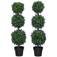 HOMCOM 3.5ft Set of 2 Artificial Plants, Lavender Flowers Ball Trees with Pot, for Home Indoor Outdoor Decor(m-11)