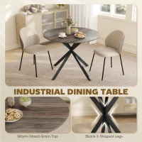 HOMCOM 40" Round Kitchen Table for 4, Industrial Dining Table with Steel Legs for Dining Room, Distressed Brown(m-4)
