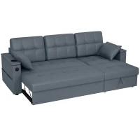 HOMCOM Convertible Sectional Sofa Bed, Pull Out Sleeper Sofa Couch with USB‑A+C, Chaise Storage, L-Shaped Futon Couch, Dark Grey(m-2)