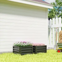 Outsunny 2' x 2' x 1' 2-Pieces Raised Garden Bed w/ Galvanised Steel Frame for Vegetables Flowers Herbs, Black(m-10)