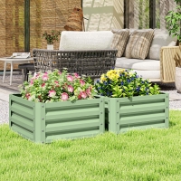 Outsunny 2Pcs 2' x 2' x 1' Galvanized Raised Garden Bed Kit, Square Outdoor Metal Planter Box with Open Bottom for Vegetables, Flowers, Herbs, Light Green
