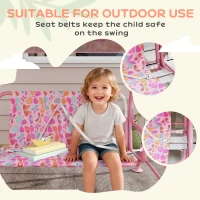 Qaba Kids Patio Swing, 2-Seater Outdoor Porch Swing with Safety Belt and Adjustable Canopy for Backyard Garden, Pink(m-7)