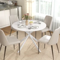 HOMCOM 40" Round Kitchen Table for 4, Industrial Dining Table with Steel Legs for Dining Room, White Oak(m-1)