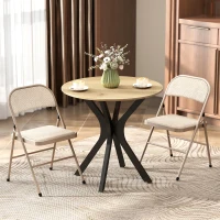 HOMCOM Set of 2 Metal Foldable Chairs, Linen Fabric Padded Folding Chairs with Cushion Seat and Open Back for Indoor, Beige(m-8)