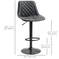 HOMCOM Bar Stools Set of 2, Swivel Counter Height Barstools with Back, Footrest, Adjustable Height, Black(m-3)