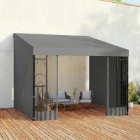 Outsunny 10' x 10' Wall Pergola, Outdoor Gazebo with 2 Curtains and 2 Nettings, UV Resistant, for Patio, Deck, Dark Grey(m-8)