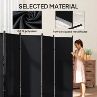 HOMCOM 6 Panel Room Divider, 6 Ft Folding Privacy Screen, Portable Freestanding Partition Wall Divider, Black(m-5)