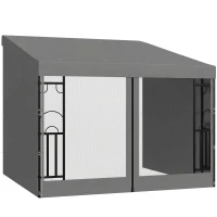 Outsunny 10' x 10' Wall Pergola, Outdoor Gazebo with 2 Curtains and 2 Nettings, UV Resistant, for Patio, Deck, Dark Grey(m-11)