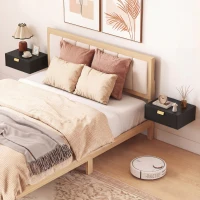 HOMCOM Modern Floating Nightstands Set of 2, Wall Mounted Bedside Tables with Wave Drawer Black(m-8)