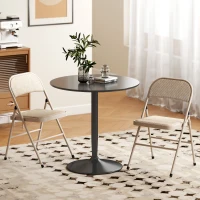 HOMCOM Set of 2 Metal Foldable Chairs, Linen Fabric Padded Folding Chairs with Cushion Seat and Open Back for Indoor, Beige(m-1)