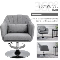 HOMCOM Leisure Chair with Metal Base, Modern Swivel Linen Midback Sofa Chair with Lumbar Support, for Living Room Bedroom Office, Grey(m-5)