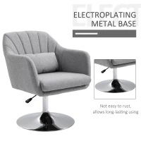 HOMCOM Leisure Chair with Metal Base, Modern Swivel Linen Midback Sofa Chair with Lumbar Support, for Living Room Bedroom Office, Grey(m-7)