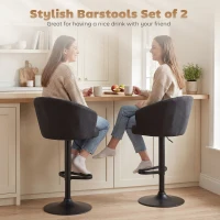 HOMCOM Adjustable Bar Stools Set of 2, Upholstered Kitchen Stools with Swivel Seat, Steel Frame, Footrest, ‎Black(m-4)