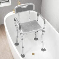 HOMCOM Adjustable Shower Chair with Arms Back and Padded Seat, Light Grey(m-10)