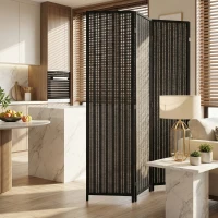 HOMCOM Folding Privacy Screen, 3 Panel Room Divider, Freestanding Partition with Handwoven Bamboo and Pine Wood Frame, Black(m-10)