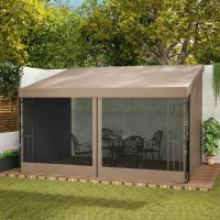 Outsunny 10' x 13' Wall Pergola, Outdoor Gazebo with 2 Curtains and 2 Nettings, UV Resistant, for Patio, Deck, Khaki(m-1)