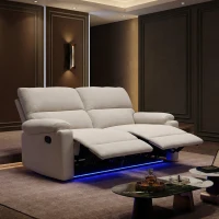 HOMCOM 2 Seater Reclining Sofa, Loveseat Recliner Sofa with Footrest and Split Backrest, for Home Theater, Living Room, Cream White(m-1)