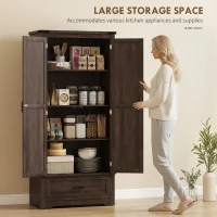 HOMCOM 69" Tall Farmhouse Kitchen Pantry Cabinet with 2 Doors, Drawer and Adjustable Shelves, Dark Brown(m-4)