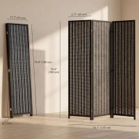 HOMCOM Folding Privacy Screen, 3 Panel Room Divider, Freestanding Partition with Handwoven Bamboo and Pine Wood Frame, Black(m-3)