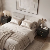 HOMCOM 2 Pieces Nightstands with Storage, Modern Bedside Tables with 2 Fluted Drawers and Gold Legs for Bedroom, Black(m-1)