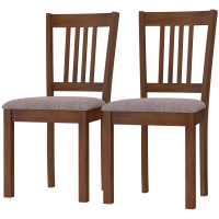 HOMCOM Dining Chairs Set of 2 Linen Upholstered Kitchen Chairs with Rubberwood Legs for Dining Room Living Room Walnut Taupe