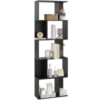 HOMCOM 5-Tier Geometric Bookshelf, S Shaped Bookcase, Modern Freestanding Display Shelf Unit for Home Office, Black(m-11)