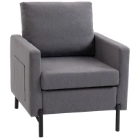 HOMCOM Accent Chair Modern Upholstered Armchair with Side Pockets and Cushion for Bedroom, Living Room, Dark Grey(m-11)