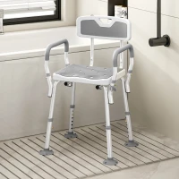 HOMCOM Adjustable Shower Chair with Arms Back and Padded Seat, Light Grey(m-1)