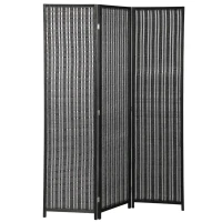 HOMCOM Folding Privacy Screen, 3 Panel Room Divider, Freestanding Partition with Handwoven Bamboo and Pine Wood Frame, Black(m-2)