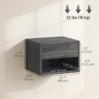 HOMCOM Floating Nightstand Set of 2, Wall Mounted Bedside Table with Drawer for Bedroom, Grey(m-3)