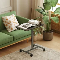 HOMCOM Height Adjustable Standing Desk, Pneumatic Sit Stand Desk with Wheels and Headphone Hook, Black Wood Grain(m-9)