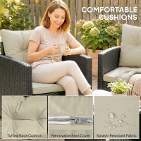 Outsunny Outdoor Bistro Set, 3 Piece Wicker Patio Furniture Set with 2-Tier Glass Top Table, Cushions for Porch, Balcony, Beige(m-6)