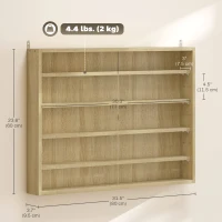 HOMCOM 5-storey Display Cabinet, Shot Glass Display Case, Glass Curio Cabinet with 2 Glass Doors and 4 Adjustable Shelves, Oak(m-3)