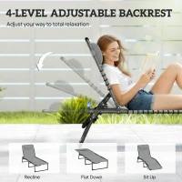 Outsunny Folding Lounge Chair, Adjustable Chaise Lounge with Headrest, Reclining Lounger Cot for Camping, Hiking, Light Grey(m-4)
