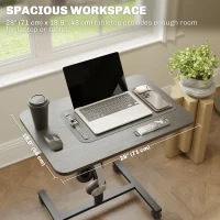 HOMCOM Height Adjustable Standing Desk, Pneumatic Sit Stand Desk with Wheels and Headphone Hook, Black Wood Grain(m-6)