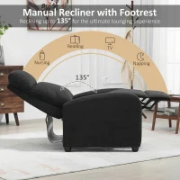 HOMCOM Single Recliner Sofa, Manual Home Theater Seating, Single Reclining Sofa Chair with Padded Seat for Living Room, Black(m-5)