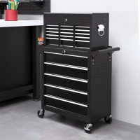 HOMCOM 14 Drawer Rolling Tool Chest, Lockable Tool Storage Cabinet with Detachable Top Toolbox, Protective Liner, Black(m-8)