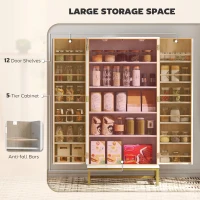 HOMCOM 47" Kitchen Pantry Cabinet, Freestanding Kitchen Storage Cabinet with 12 Door Shelves and Adjustable Shelves, White(m-4)