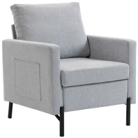 HOMCOM Accent Chair Modern Upholstered Armchair with Side Pockets and Cushion for Bedroom, Living Room, Light Grey(m-2)