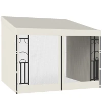 Outsunny 10' x 10' Wall Pergola, Outdoor Gazebo with 2 Curtains and 2 Nettings, UV Resistant, for Patio, Deck, Beige(m-11)