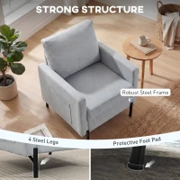 HOMCOM Accent Chair Modern Upholstered Armchair with Side Pockets and Cushion for Bedroom, Living Room, Light Grey(m-5)