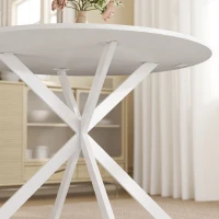 HOMCOM 40" Round Kitchen Table for 4, Industrial Dining Table with Steel Legs for Dining Room, White Oak(m-10)