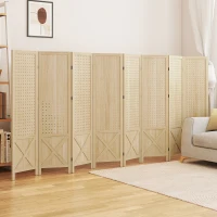 HOMCOM Wooden Room Divider with Pegboard Display, 8 Panel Folding Privacy Screen for Home Office, Natural Wood(m-7)