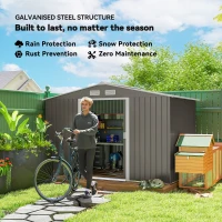 Outsunny 9' x 6' Outdoor Storage Shed, Garden Tool Metal Shed with Foundation Kit, Light Gray(m-4)