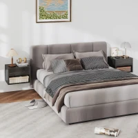 HOMCOM Floating Nightstand Set of 2, Wall Mounted Bedside Table with Drawer for Bedroom, Grey(m-8)