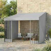Outsunny 10' x 10' Wall Pergola, Outdoor Gazebo with 2 Curtains and 2 Nettings, UV Resistant, for Patio, Deck, Light Grey(m-10)