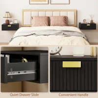 HOMCOM Modern Floating Nightstands Set of 2, Wall Mounted Bedside Tables with Wave Drawer Black(m-9)