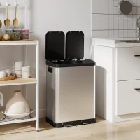 HOMCOM Kitchen Garbage Bin, 2 x 7.9 Gal (2 x 30 L) Trash Can, Soft-Close Garbage Can with Removable Inner Buckets, Silver(m-10)